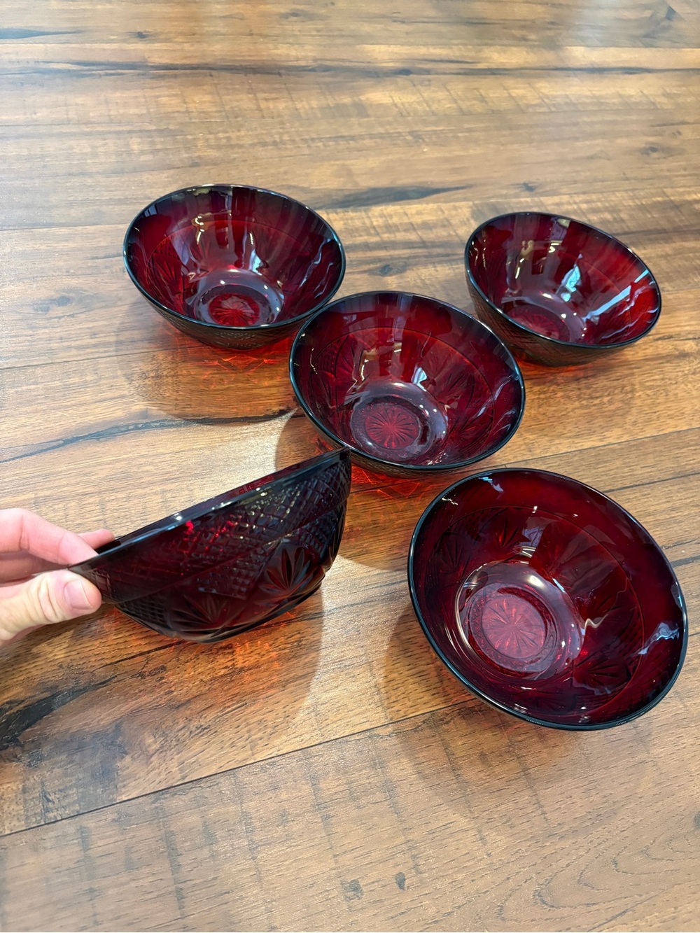 Set of 5 Cristal D'Arques Durand Antique Ruby Red 5.75” Salad Dessert Bowls